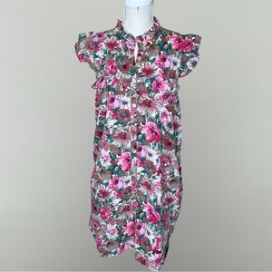 Entro Floral Ruffle Sleeve Button Down Dress Size Large